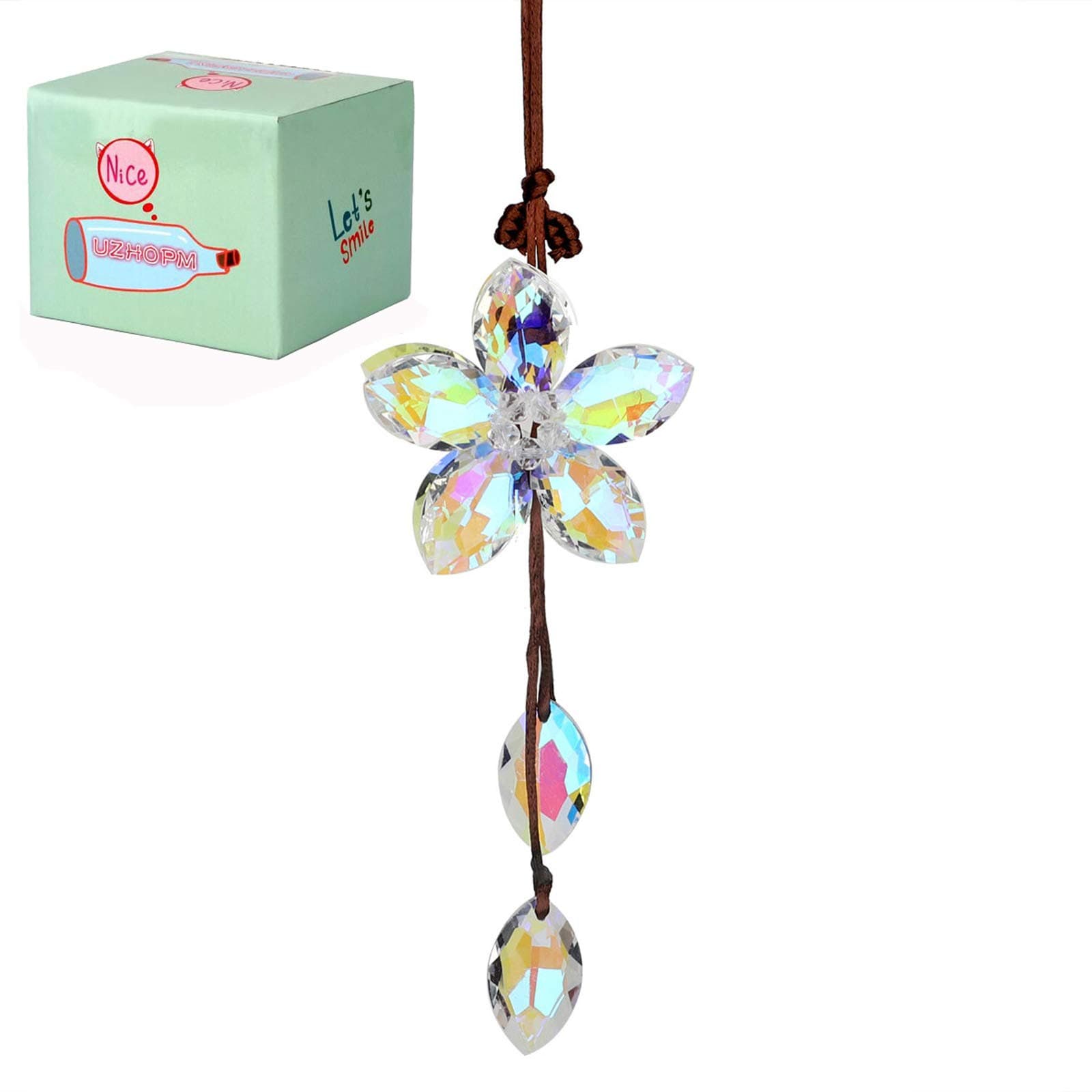 UZHOPM Beautiful Crystal Flower Car Pendant Lucky Hanging Ornament Car Interior Decoration Car Accessories Home Decor(Colorful)