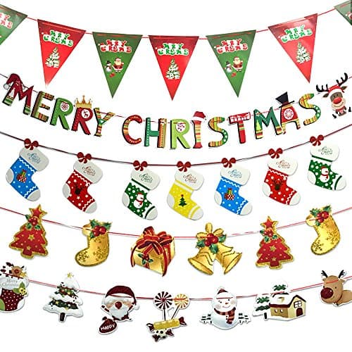 SHAN RUI 5pcs Various Christmas Hanging Bunting Banner Flags Decoration for Holiday Party Decoration Christmas Home Decor