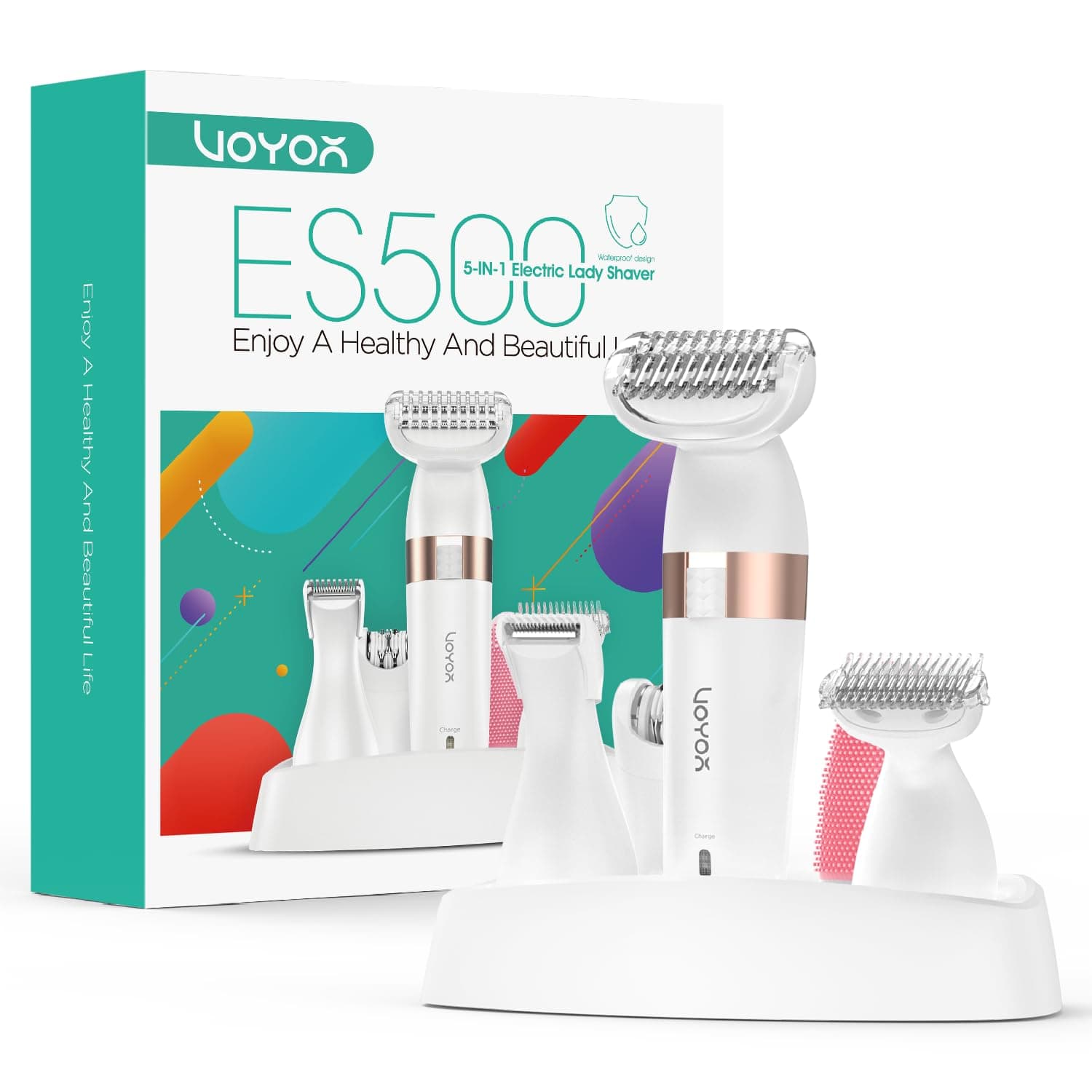 – Electric Lady Shaver Wet and Dry Rechargeable Bikini Trimmer Women Electric Razor for Women, 5-In-1 Hair Remover for Legs Armpits Bikini Cordless Waterproof Portable ES500