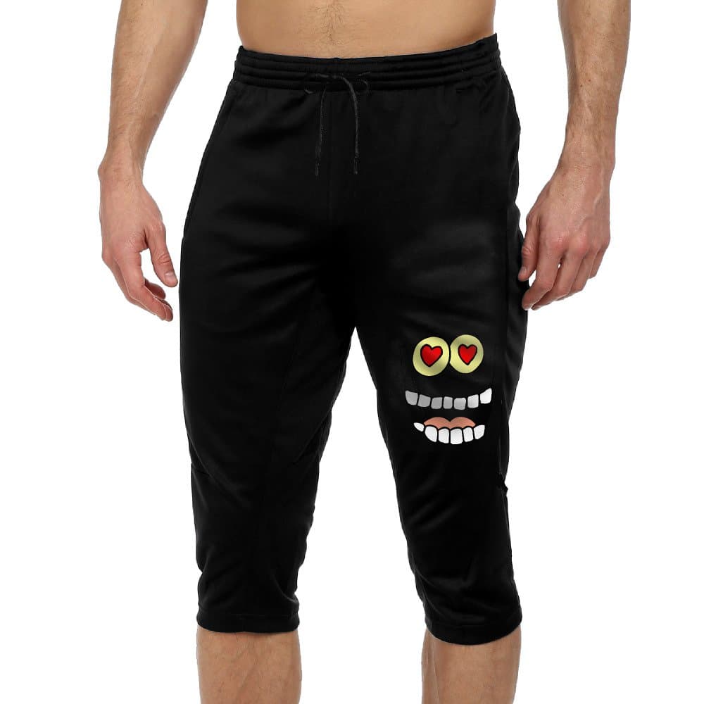 Mens Casual Best Googly Eyes Heart Smile Design Summer Capri Pants
