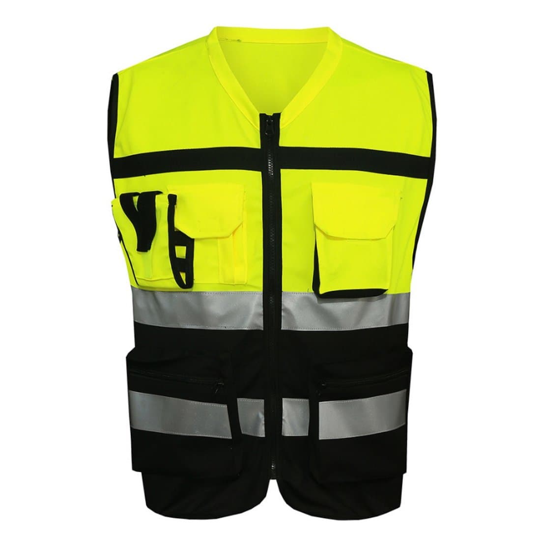 7 Pockets Class 2 High Visibility Zipper Front Safety Vest With Reflective Strips.ANSI/ISEA Standards (XL)