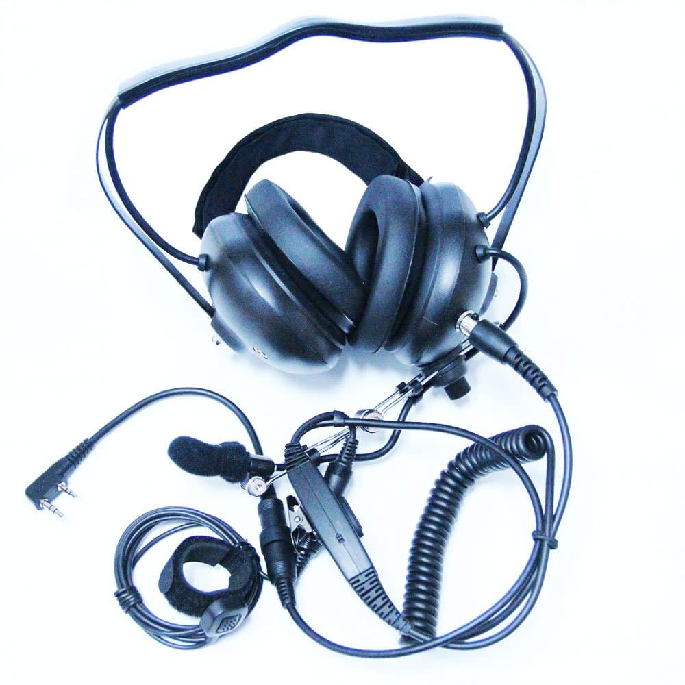 AOER Military Professional Noise Cancelling Overhead Headset Earpiece Boom Microphone with PTT for 2-pin Kenwood Nexedge Hytera Puxing Wouxun Radio