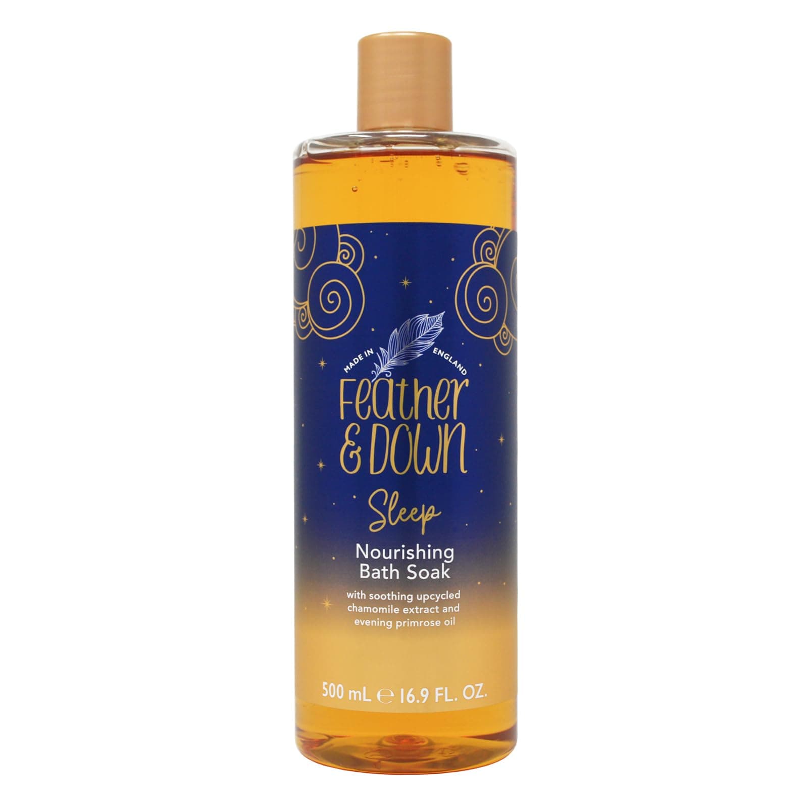 Feather & Down Nourishing Bath Soak (500ml) - with Soothing Upcycled Chamomile Extract & Evening Primrose Oil. Nourish Your Body & Calm Your Mind. Cruelty Free. Vegan Friendly.