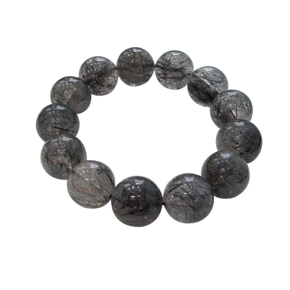 Caratera Unique Natural Tourmalinated Quartz 16mm Lucky Beads Astrological Bracelet