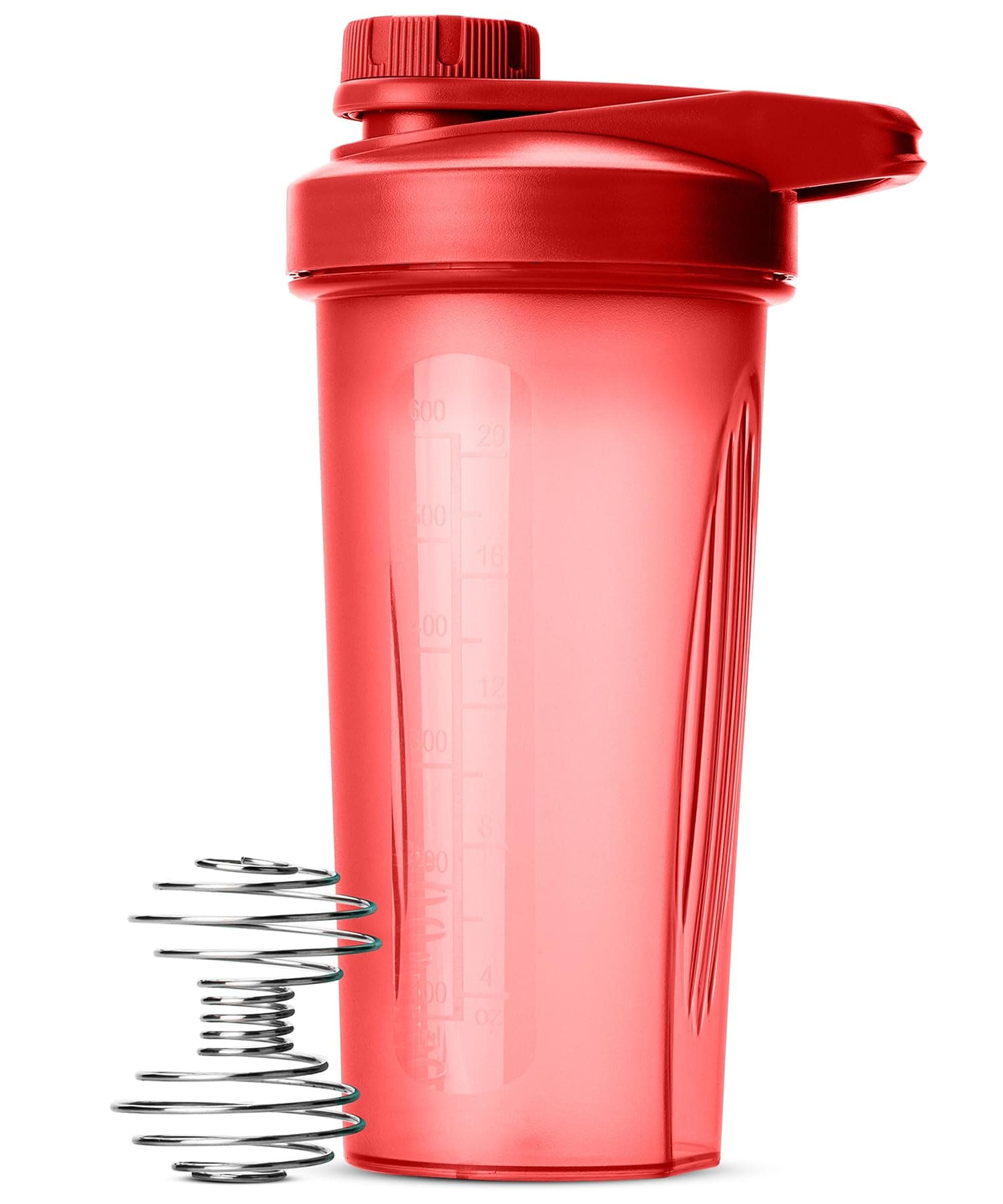 Shaker Bottle for Protein Mixes, 28 oz, Red With Twist Cap and Wire Whisk Ball, Mixer Cup for Shakes