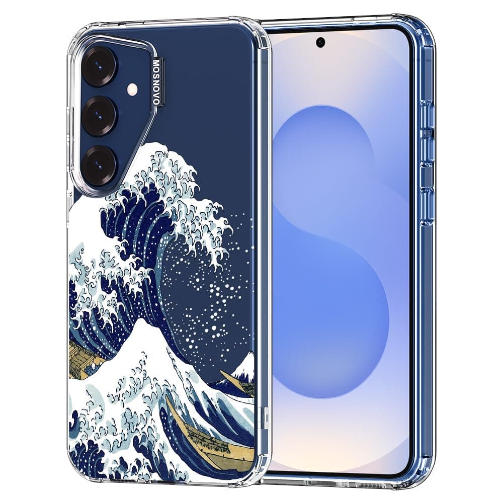 MOSNOVO Case for Samsung Galaxy S25 Plus, [Buffertech 6.6ft Military-Grade Drop Protection] [Anti Peel Off Tech] Clear TPU Bumper Phone Case Cover Design - Great Wave