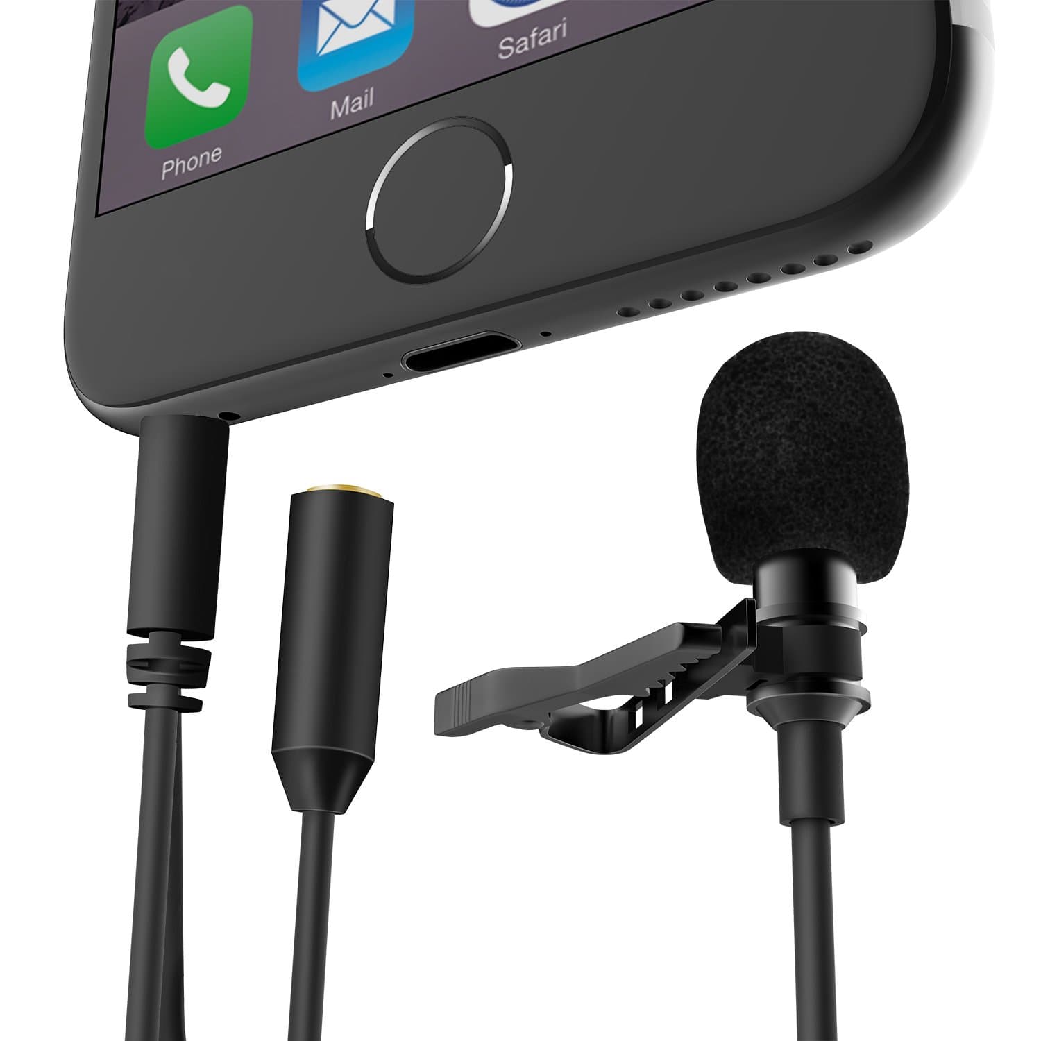 FanRosd Lavalier Condenser Mic Lapel Clip-on Recording Microphone with 3.5mm Jack Headphone Audio Adapter Clear Sound for iPhone iPad iPod Android and Windows Smartphones
