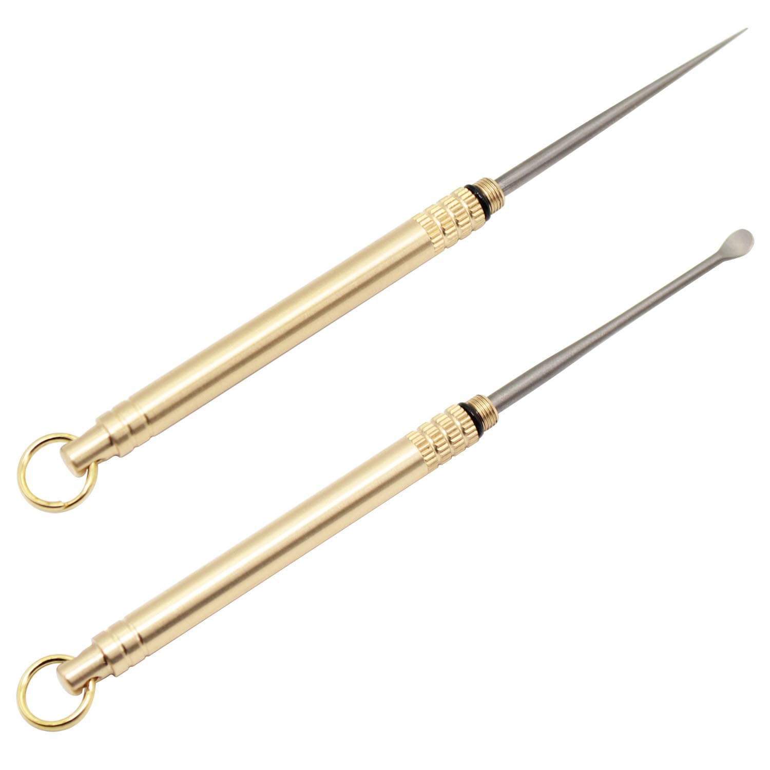 PPFISH Outdoor Camping Picnic Titanium Toothpick & Ear Pick EDC Keychain Tool With Brass Protective Case Holder Ultralight Travel Kits
