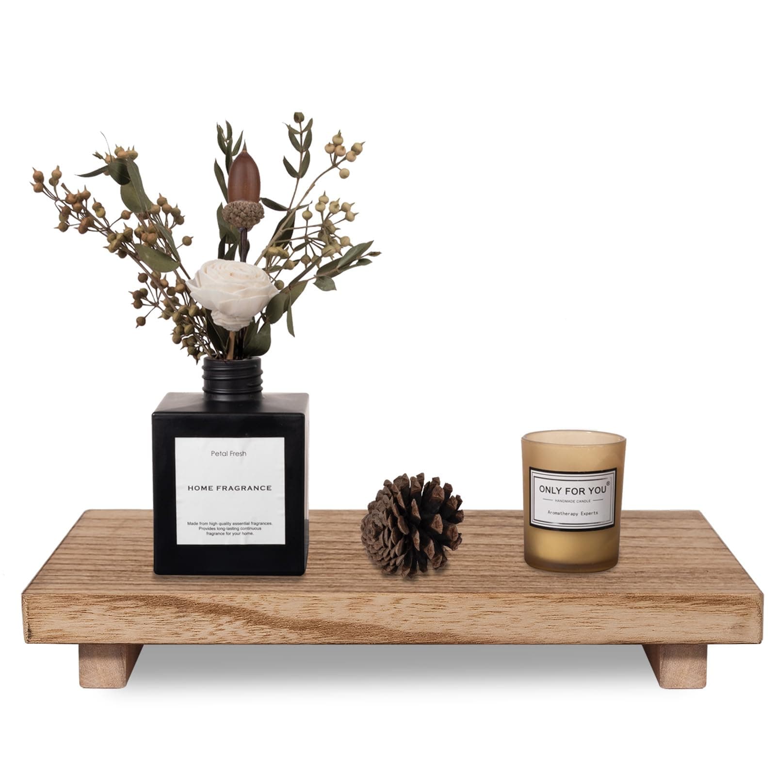 Large Wood Tray Pedestal Stand Farmhouse Bathroom Decor Decorative Wooden Riser Kitchen Soap Dish Holder for Vanity, Counter, Sink, Brown