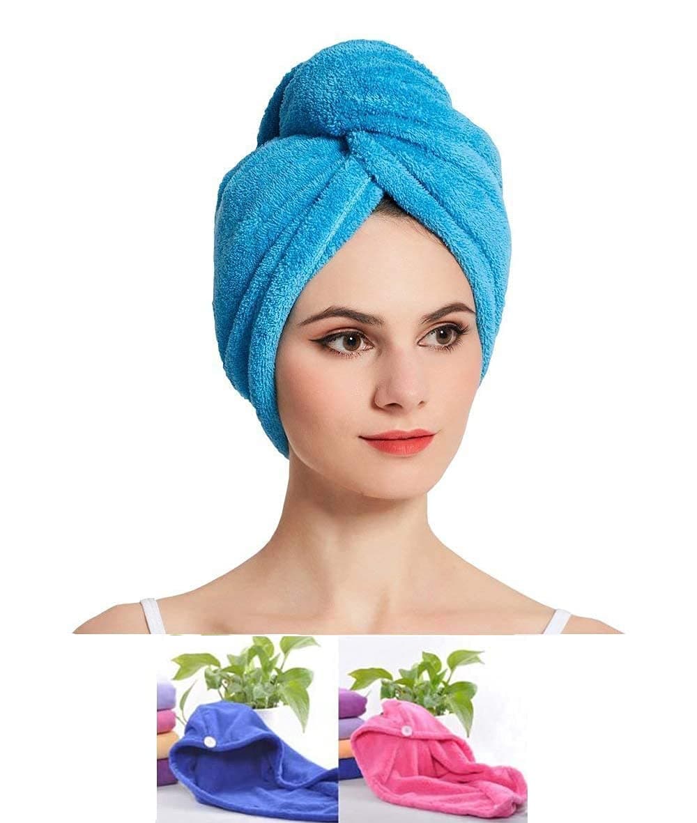 Navya Export 2Pack Hair Towel Wrap Absorbent Towel Hair-Drying Bathrobe Magic Hair Warp Towel Super Drying Microfiber Bath Towel Hair Dry Cap-Multicolor