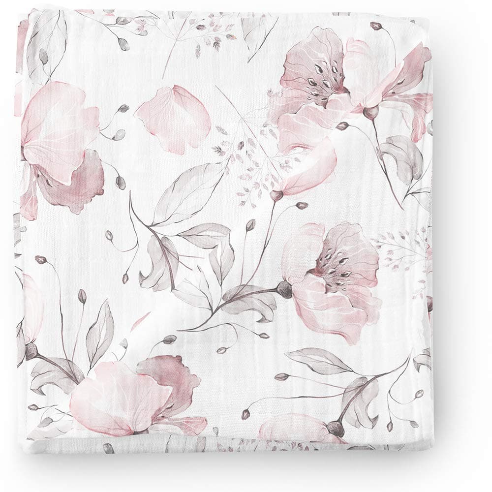 Aenne Baby Muslin Baby Swaddling Receiving Blanket Poppy Print, Large 120 cm x 120 cm, 1 Pack, Luxurious Soft and Silky, Baby Girl Shower Gifts, Nursing Cover, Wrap, Stroller Cover, Burp Cloth