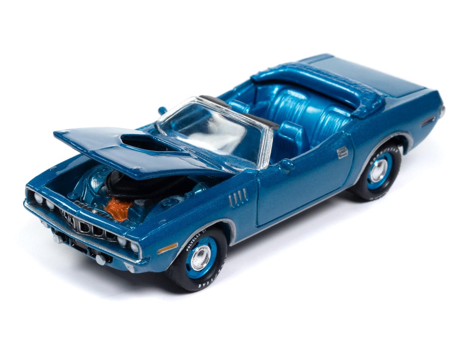 Round 2 Johnny Lightning 1971 Plymouth Barracuda Convertible Blue Fire Metallic with Blue Interior Mecum Auctions Limited Edition to 2496 Pieces Worldwide Hobby Exclusive Series 1/64 Diecast Model Car