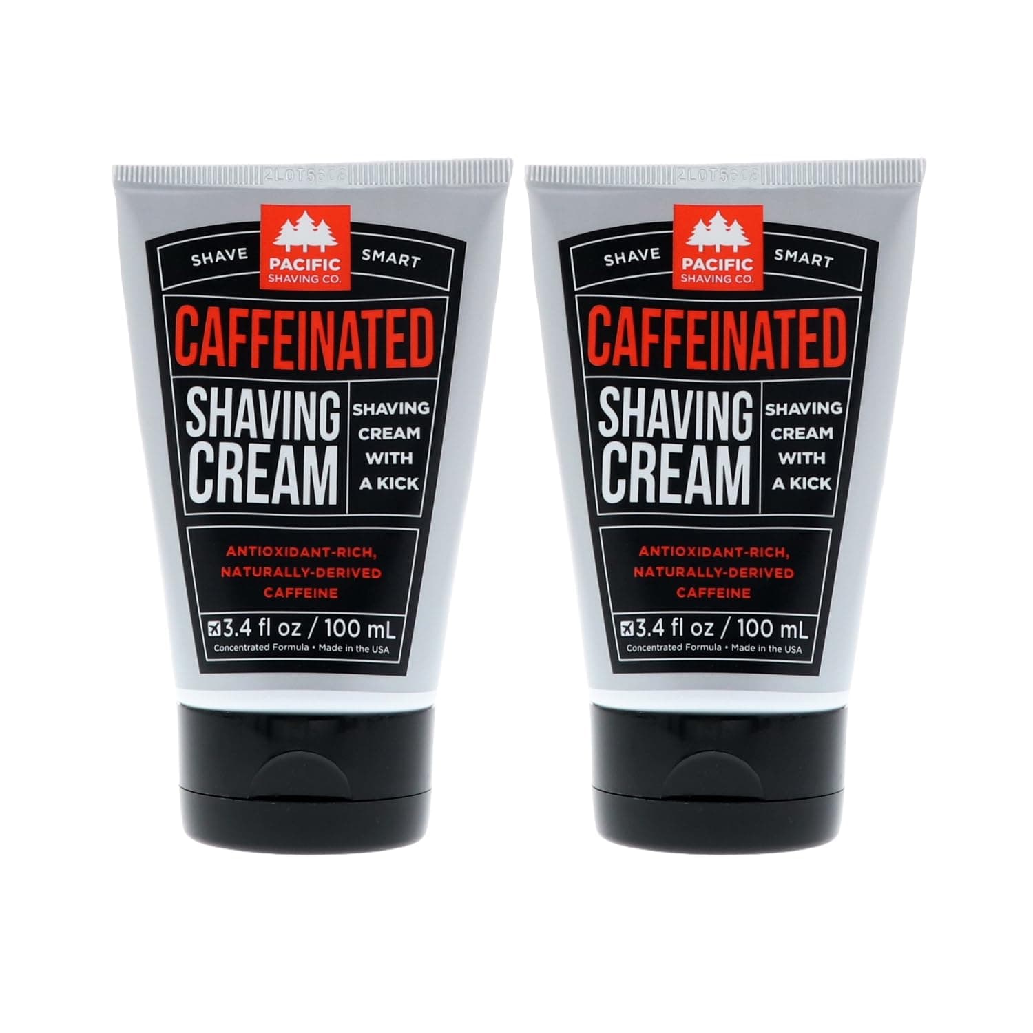 Pacific Shaving Company Caffeinated Shaving Cream - Caffeine, Shea Butter + Spearmint Antioxidant Shaving Cream - Clean Formula for Hydrating, Redness Reducing + Irritation-Free Shave (3.4 Oz, 2 Pack)