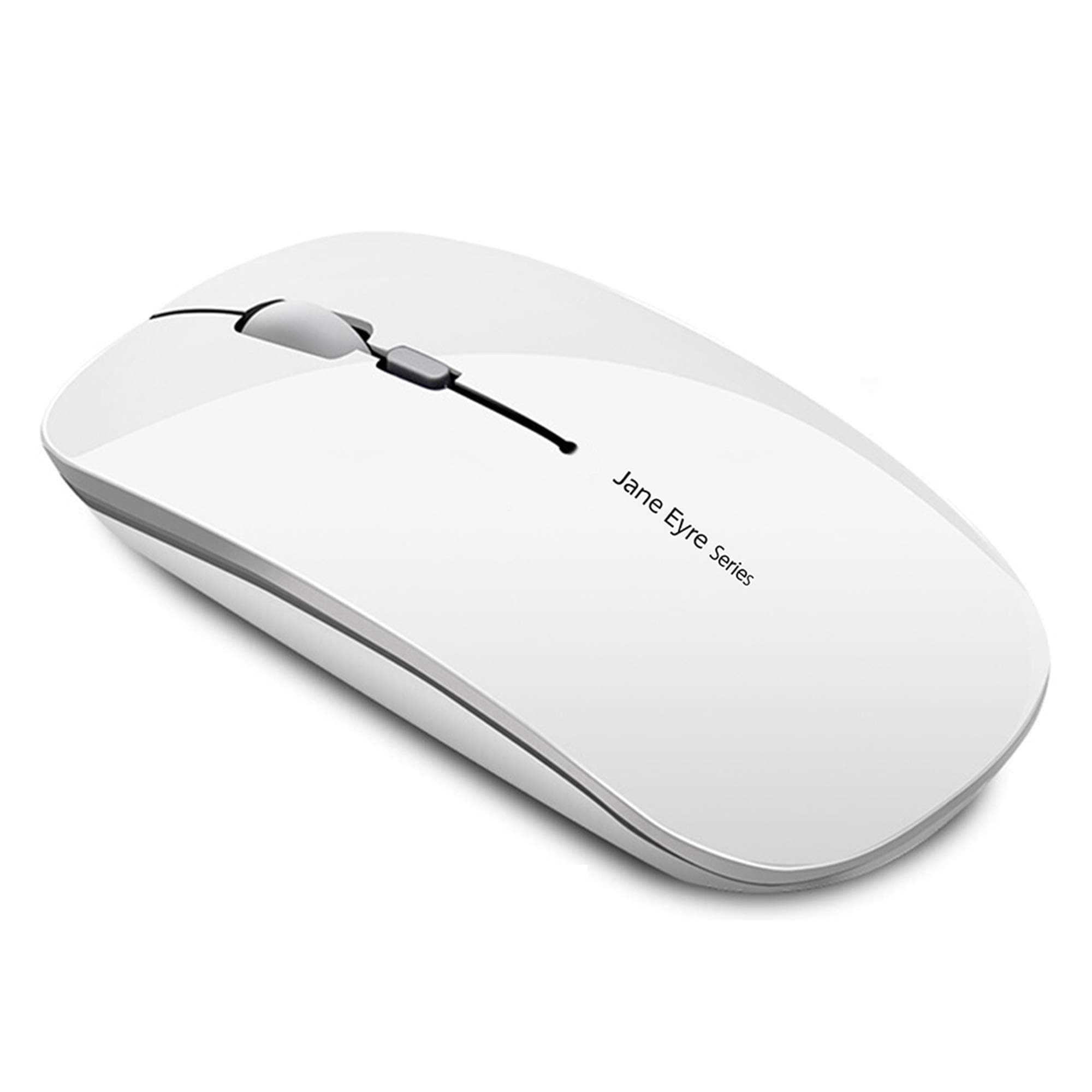 Q5 Slim Rechargeable Wireless Mouse, 2.4G Portable Optical Silent Ultra Thin Wireless Computer Mouse with USB Receiver and Type C Adapter, Compatible with PC, Laptop, Notebook, Desktop White