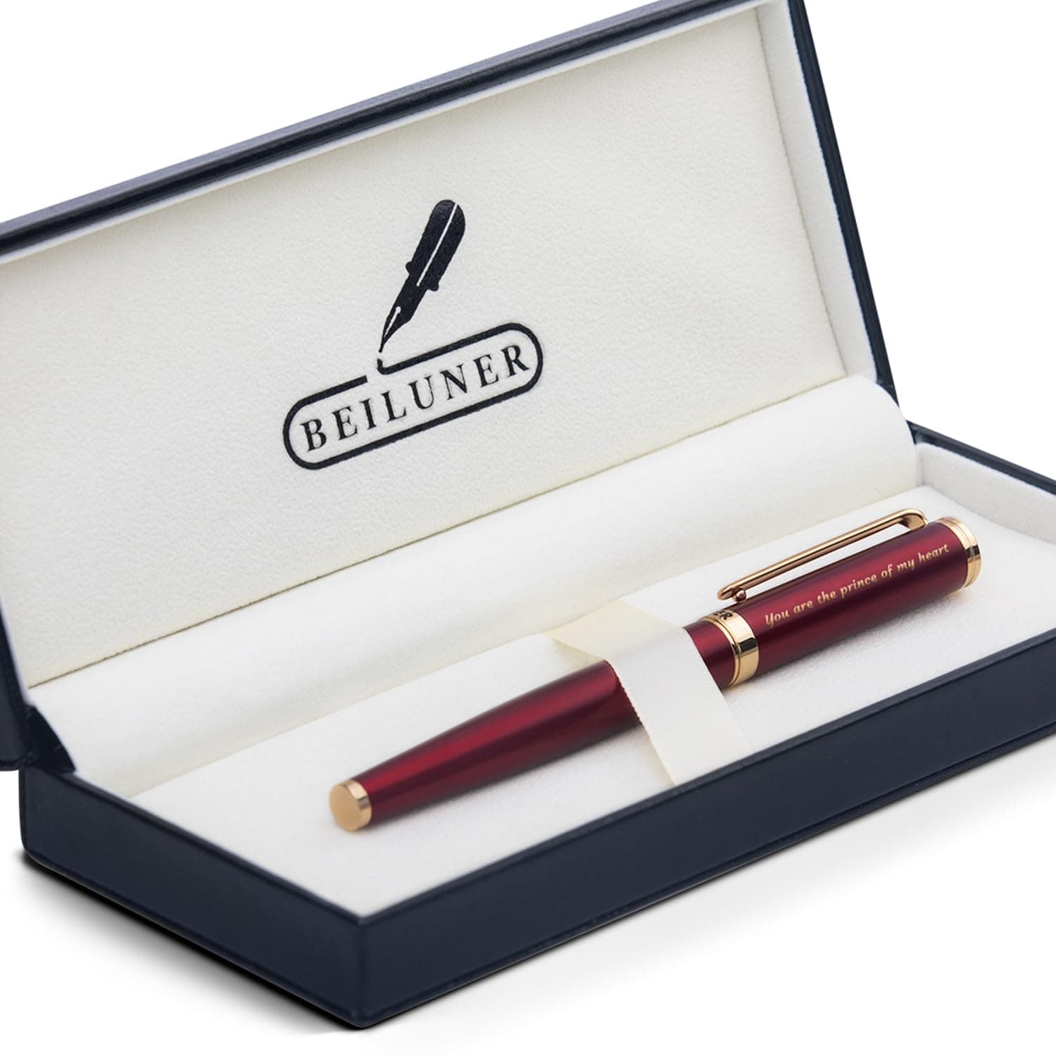 BEILUNER Red Rollerball Pen, Fancy Writing Instrument with 24K Gold Trim, Schneider Ink Refill, Luxury Gift Pen for Occasions