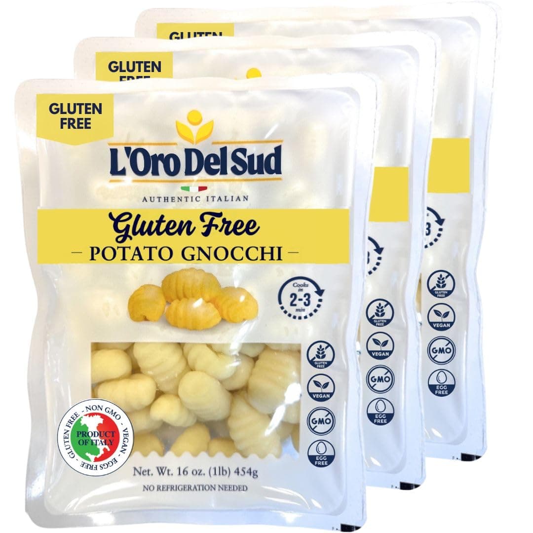 L'Oro Del Sud Pack of 3, Gluten Free Potato Gnocchi, Cooks in 2-3 Minutes, Shelf Stable, Product of Italy, NON GMO, Wheat Free, Eggs Free, Vegan