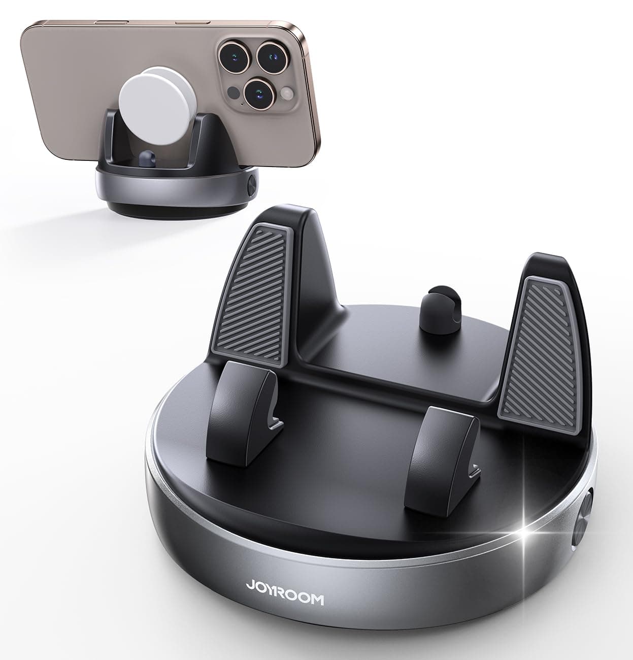 JOYROOM Phone Holder for Car, [Adjustable Spring Design] Dashboard Cell Phone Holder with Non-Slip Silicone, 360° Rotatable & Vertical 30° Adjustable Car Phone Holder Mount, Compatible with Popsocket