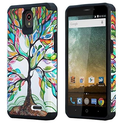 GW Compatible for ZTE Maven 3 Case, ZTE Overture 3 Case, ZTE Prelude Plus Case [Impact Resistant] Silicone Hybrid Dual Layer Defender Protective Case Cover for ZTE Maven 3/Overture 3 Colorful Tree
