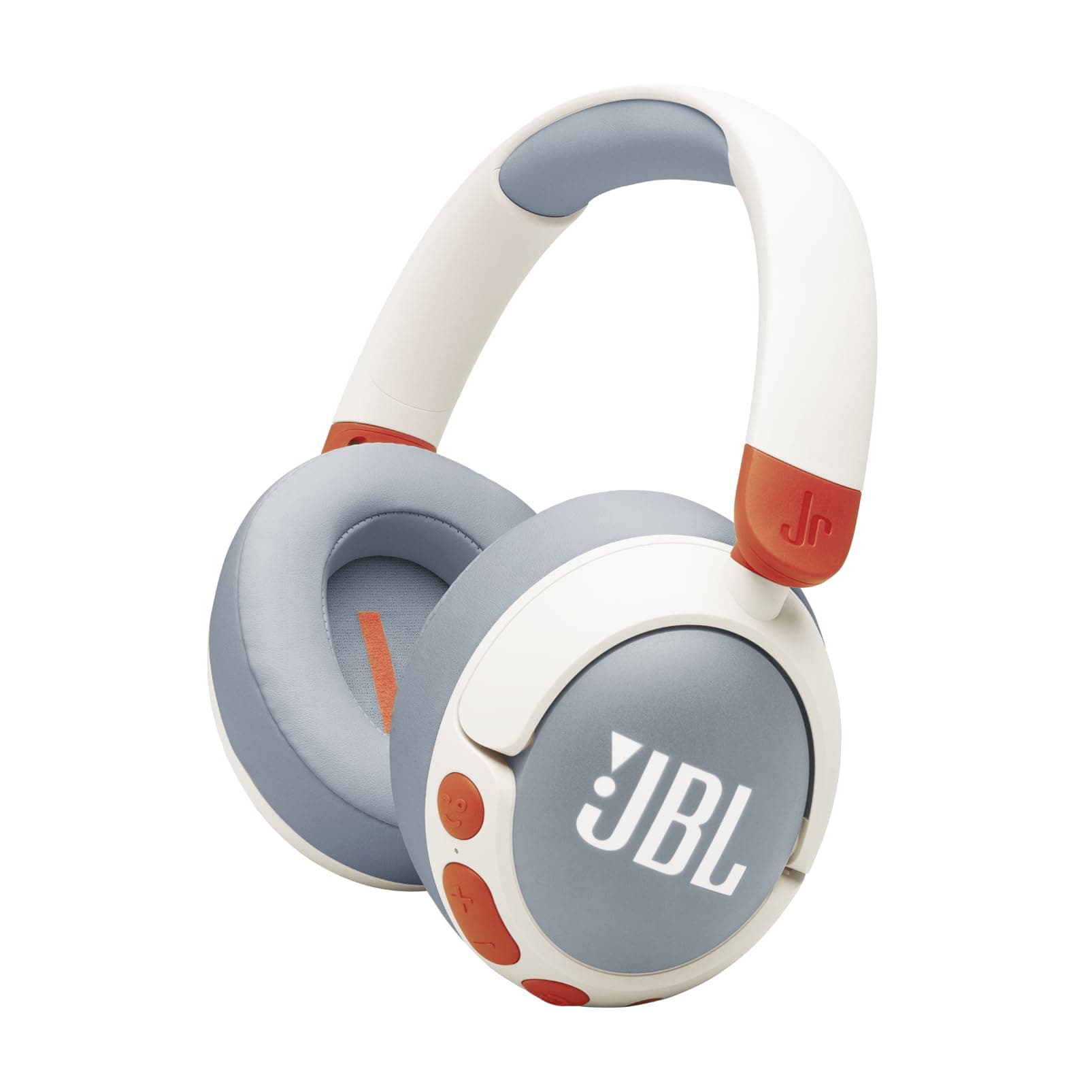 Junior 470 NC, Kid-Friendly Wireless Over-Ear Bluetooth Headphones with Active Noice Cancelling, Built-In Mic, 50H Playback, JBL Safe Sound, Low Volume, Easy Controls and Sticker Set, White