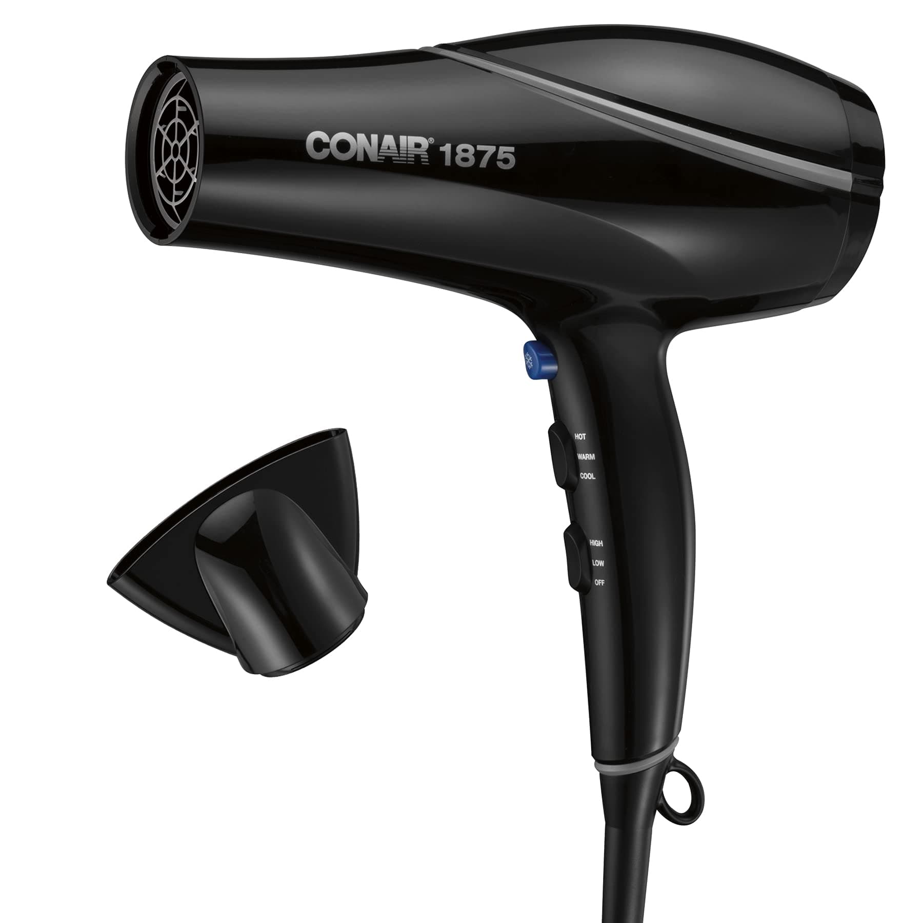 Conair Hair Dryer Style & Shine Natural Crystal Collection, 1875W Hairdryer, 3 Heat Settings, 2 Speeds, Blow Dryer with Concentrator Attachment, Ionic & Hematite-Infused Ceramic Technology, Black