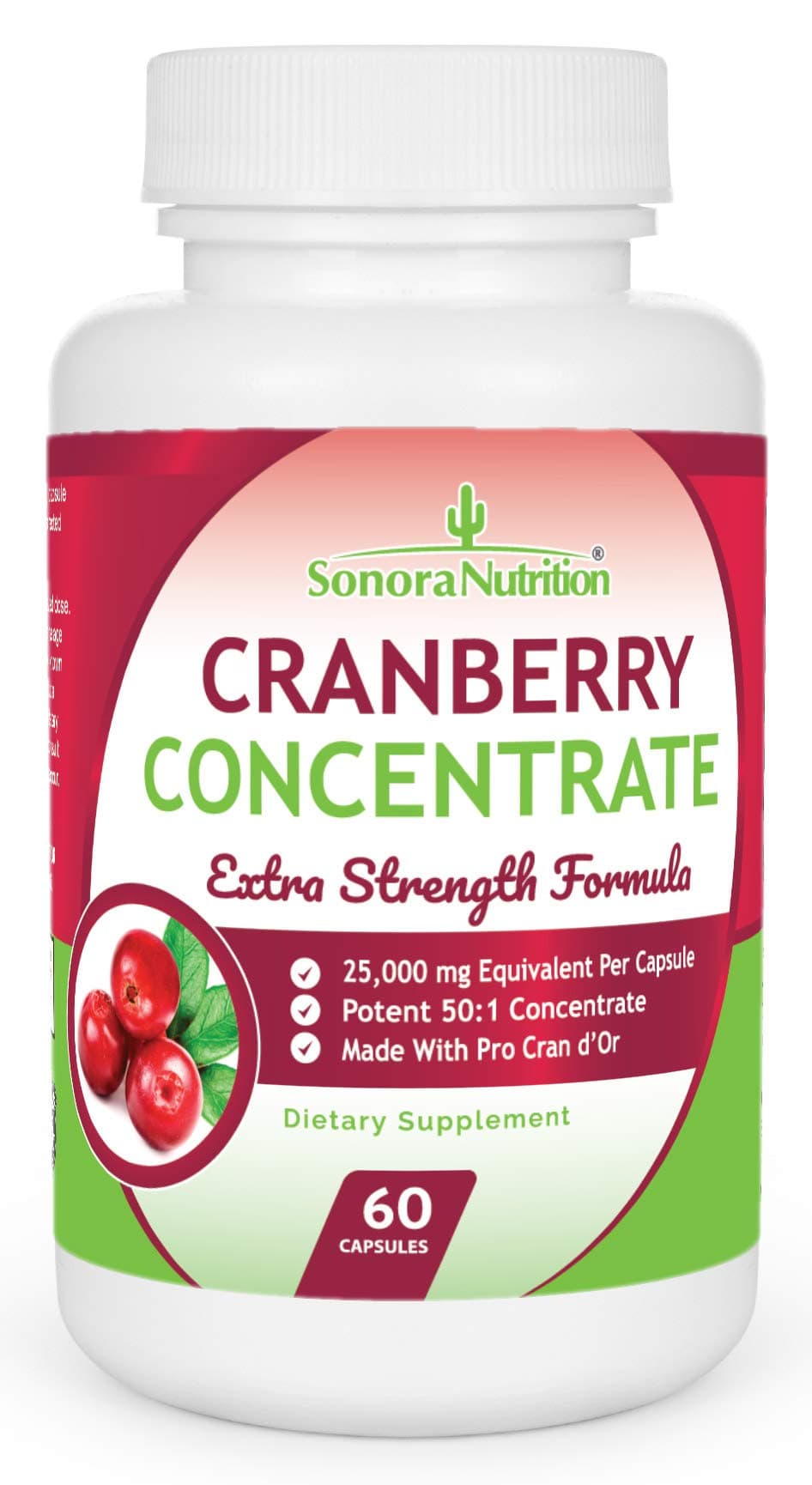 Sonora Nutrition Cranberry Pills Extra Strength Formula Equal to 25,000 mg of Fresh Cranberries, 60 Capsules