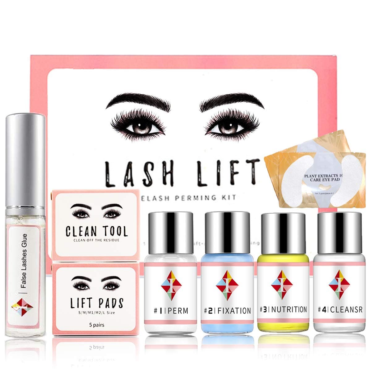 Eyelash Perming Kit Professional Lash Lift Extensions Kit, Eyelash Perm Lotion & Liquid Set with Free 4PCS Eye Pad