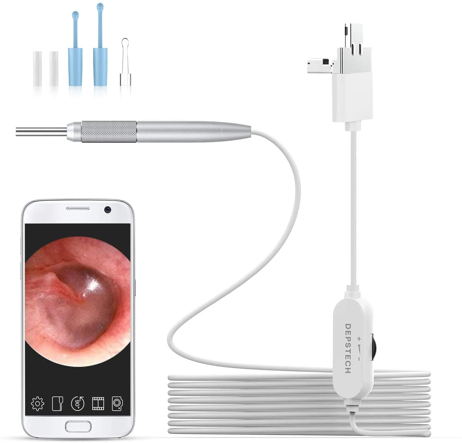 USB Otoscope-Ear Scope Camera, DEPSTECH 3.9mm Thin Lens, HD Visual Ear Pro Ear Endoscope for Adults and Kids, 6 Adjustable LED Ear Endoscope with Earwax Cleaning Tool for Android and Windows/Mac PC