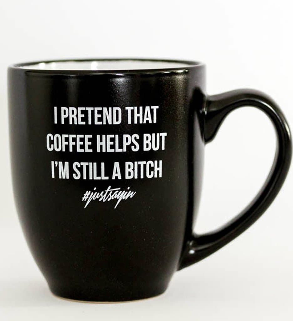 Funny Coffee Mug With Saying By Greeving Cards - Hilarious “I Pretend That Coffee Helps But .” Slogan - Durable, 16 Ounce Capacity Ceramic Cup For Drinks & Beverages - Black