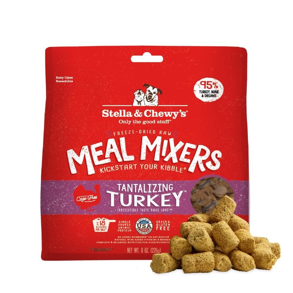 Stella & Chewy's Freeze-Dried Raw Tantalizing Turkey Meal Mixers- Dog Food Topper and Mixer - Made with 95% Cage-Free Turkey, Organs & Bone - Perfect for Picky Eaters - Grain-Free - 8 oz