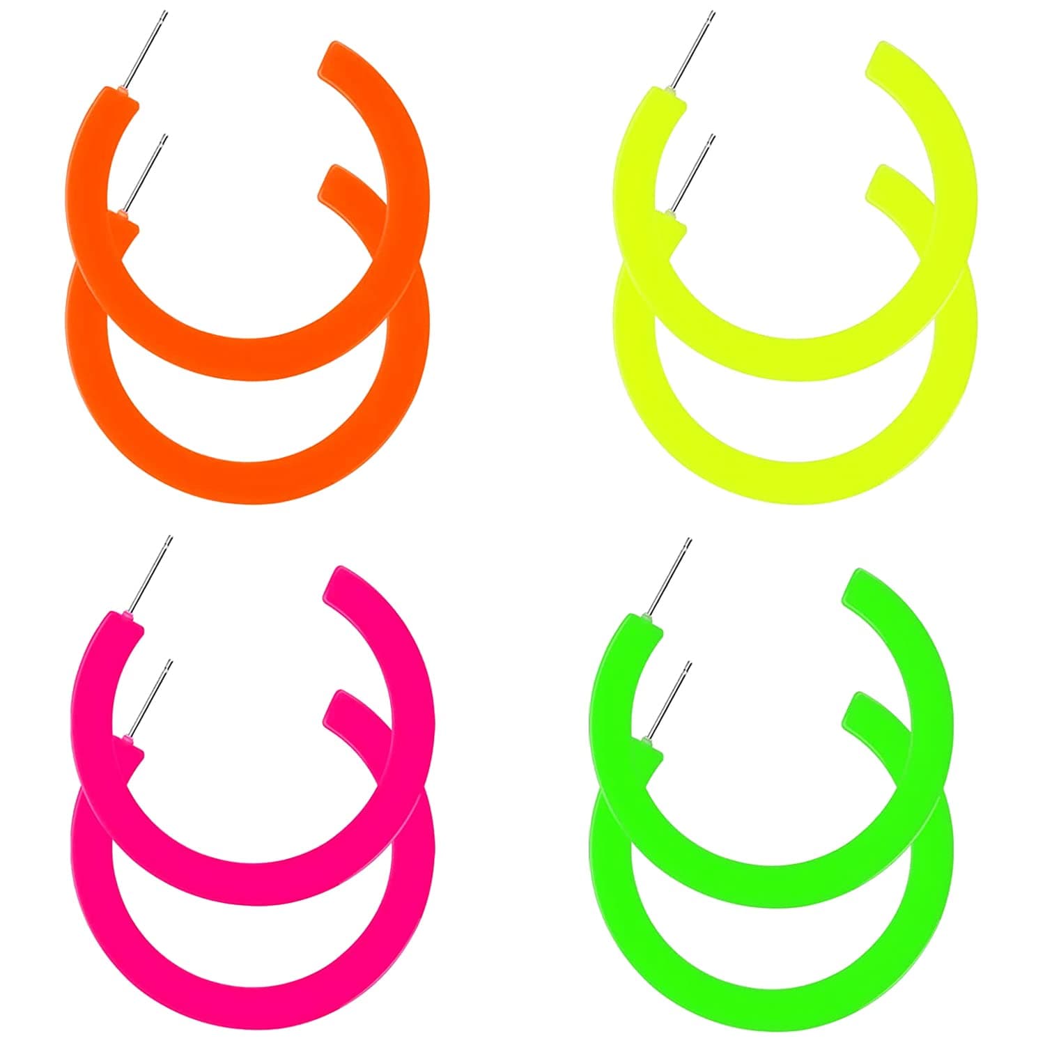 4 Pairs 80S Candy Color Acrylic Neon Round Earrings for Women Retro Colorful Hoop Stud Earrings Pendant for 80S Costume Dancing Party Accessory