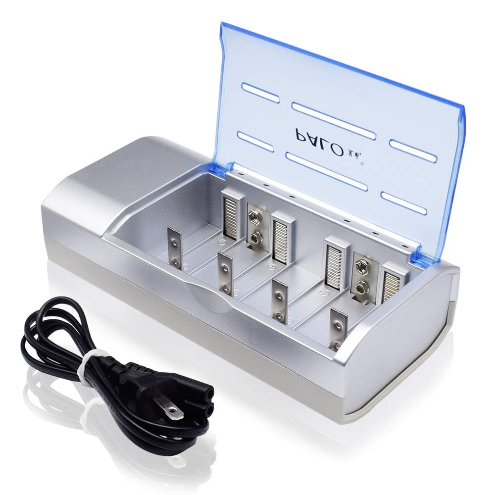 PALO 821 LED Display Universal Battery Charger for Ni-MH Ni-CD AA, AAA, C, D, 9V Rechargeable Batteries(Batteries Not Included)