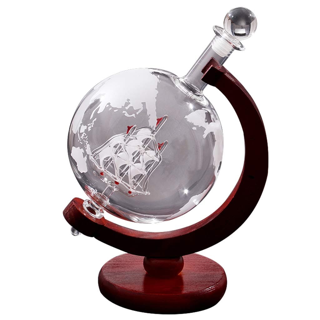 YWARX Sophisticated Whiskey Decanter Globe, Whiskey,Handcrafted - Transparent Glass Lead Free- 850 ML/1000ML,1000ml+woodenshelf