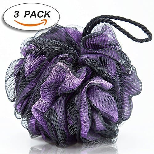 Loofah Bath Sponge Large Shower Pouf Body Scrubber Ball Mesh Pouf Bath Sponge 3 Pack