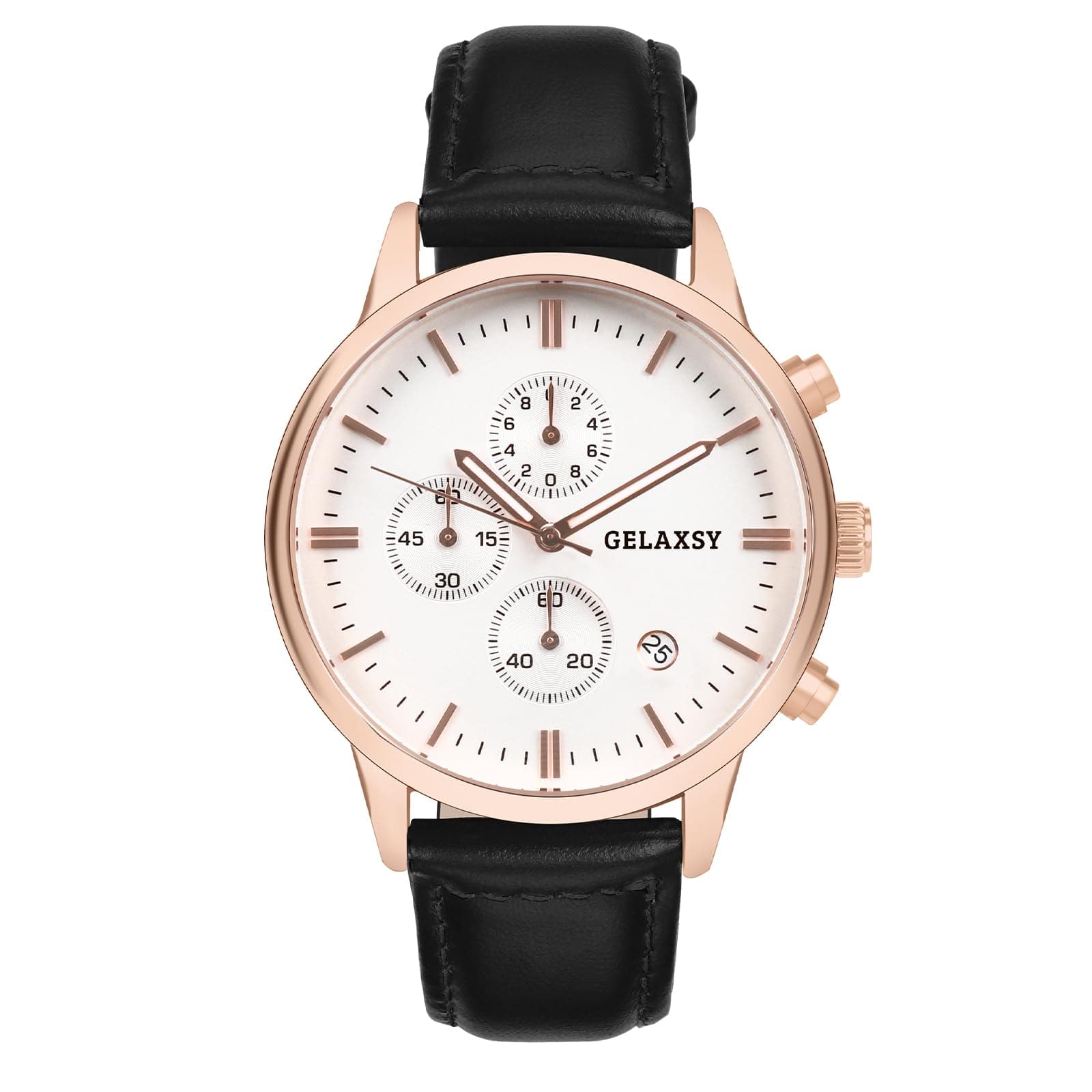 Mens 42mm Chronograph Quartz Watch with Analogue Display Date Window and Leather Strap Water Resistant Wrist Watch for Men