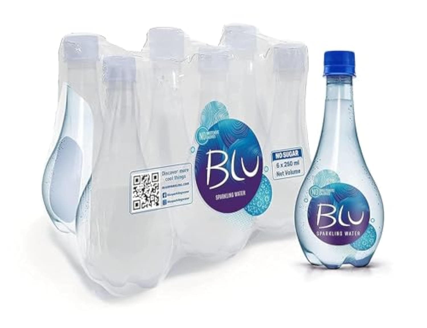 Blu Sparkling Water, No Added Sugar, Zero Calaroies, 250Ml Pack Of 6 Bottles