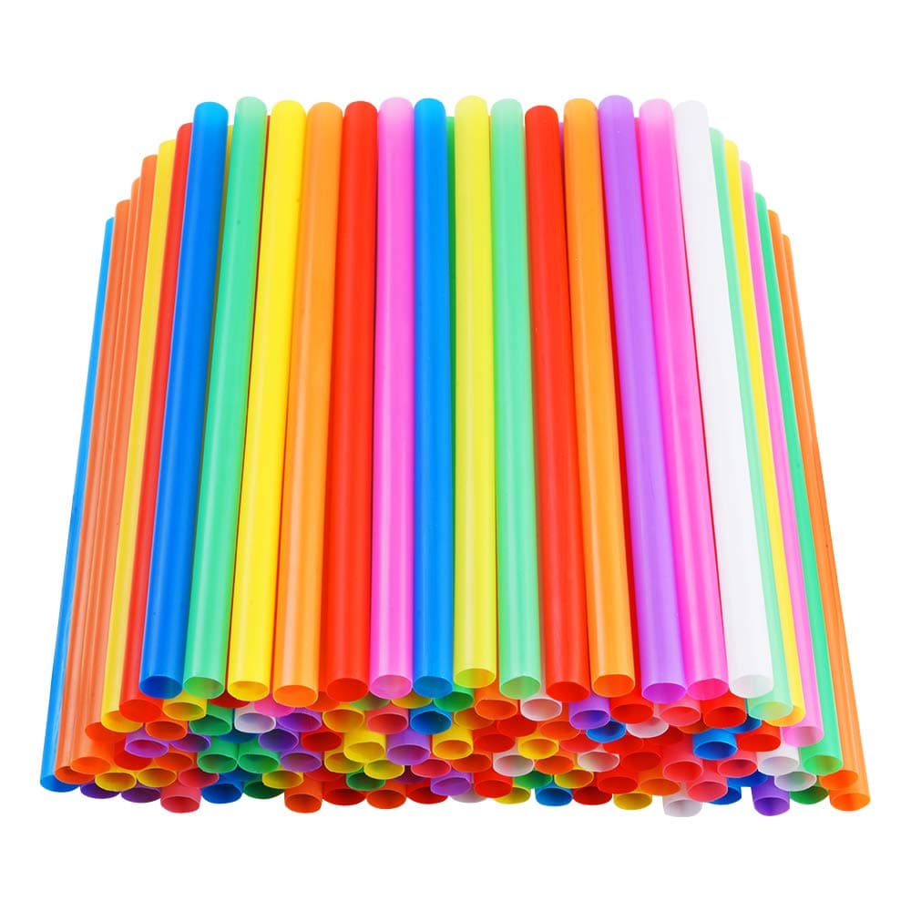 CVNDKN 200 PCS Jumbo Smoothie Straws, Colorful Disposable Plastic Large Wide-mouthed Milkshake Straw (0.43" Diameter and 8.2" long)