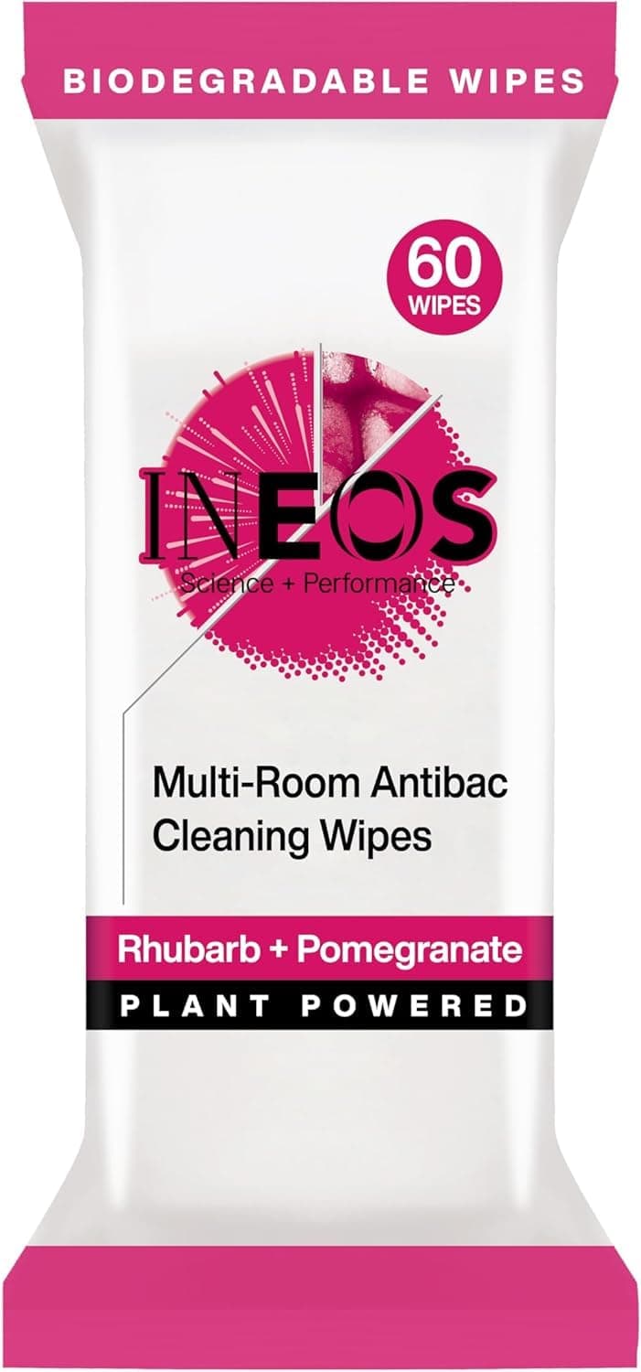 Next-Gen Antibac Multi-Room Disinfectant Biodegradable 60 Wipes, Rhubarb + Pomegranate, Kills 99.9% of Bacteria + Viruses, Plant Powered, Packaging May Vary