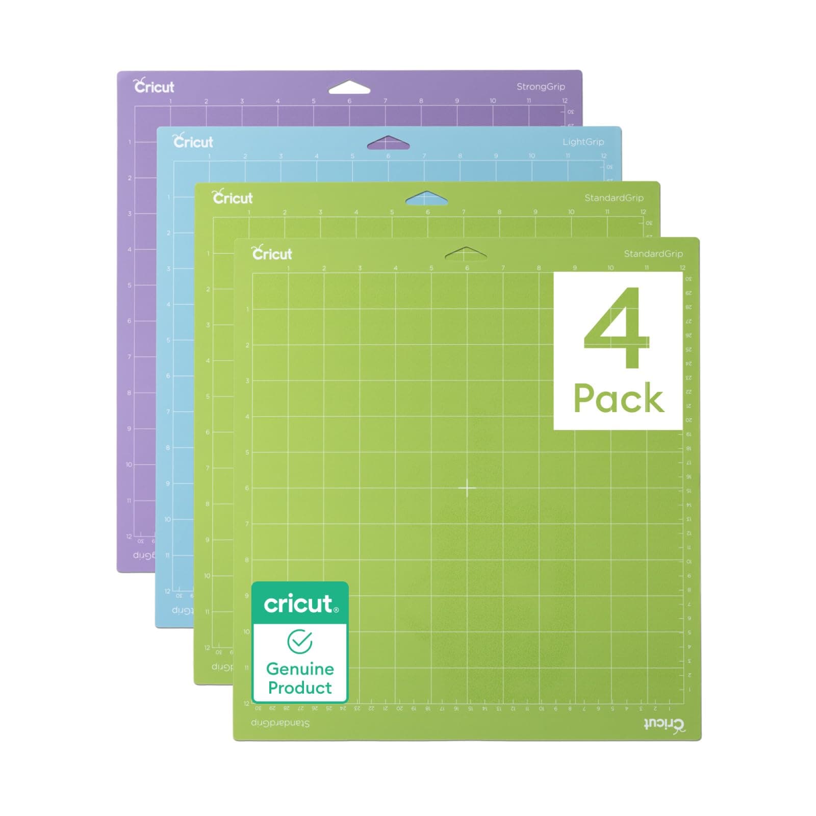 Cricut Mat Variety Pack (4 Count, 12in x 12in) - for Explore & Maker Machines - Includes 2 StandardGrip, 1 LightGrip, 1 StrongGrip
