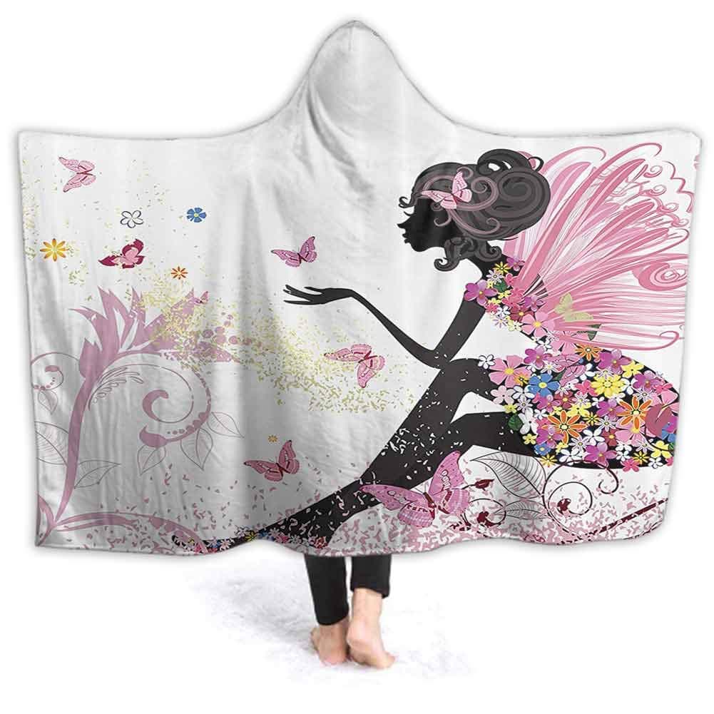 PINGYEHOME Hooded Blanket Flower iry Angel Wings Home Accent Soft Colors Modern er Feminine Blankets Sofa Home Decor Lightweight for Winter, 80W by 60H Inches