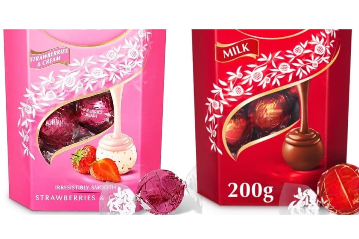 Lindors Chocolate Bundle Box, Milk Chocolate Truffles 200g, lindors Strawberries and Cream Truffles 200g, Pack of 2