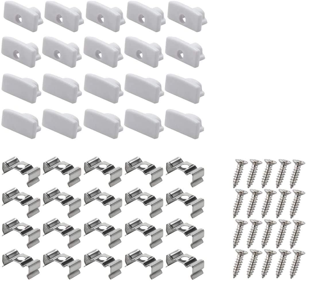 20PCS Metal Mounting Clips and End Caps with Screws for StarlandLed U Shape LED Aluminum Channel (for Asin B01LL2SLME B01N405AZL)