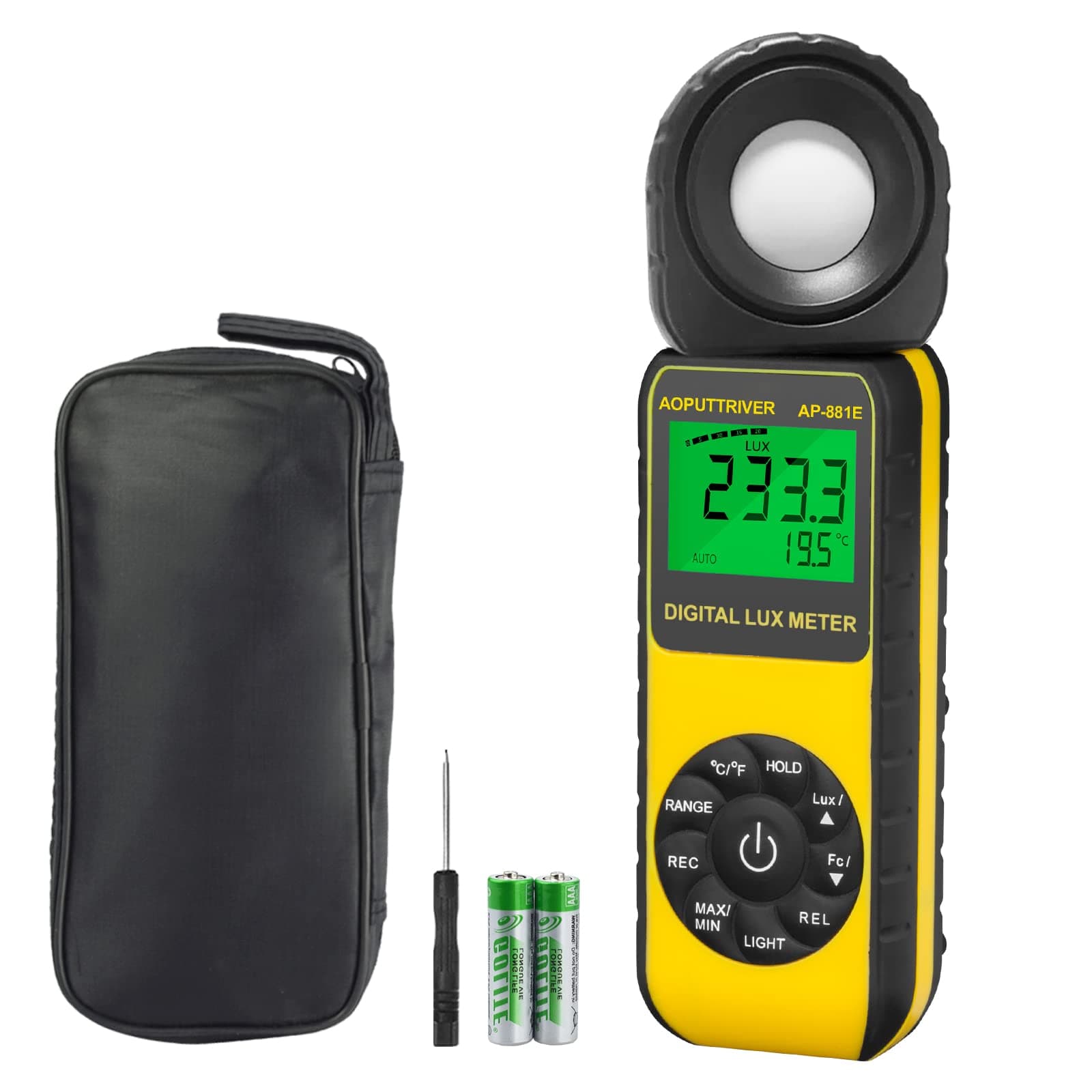 Digital Light Meter Illuminance Meter Lux Meters AP-881E with Display 3999(Range from 1300,000Lux),Unit Lux/Fc,MAX/MIN,Back Light,Data Hold,Data Storage