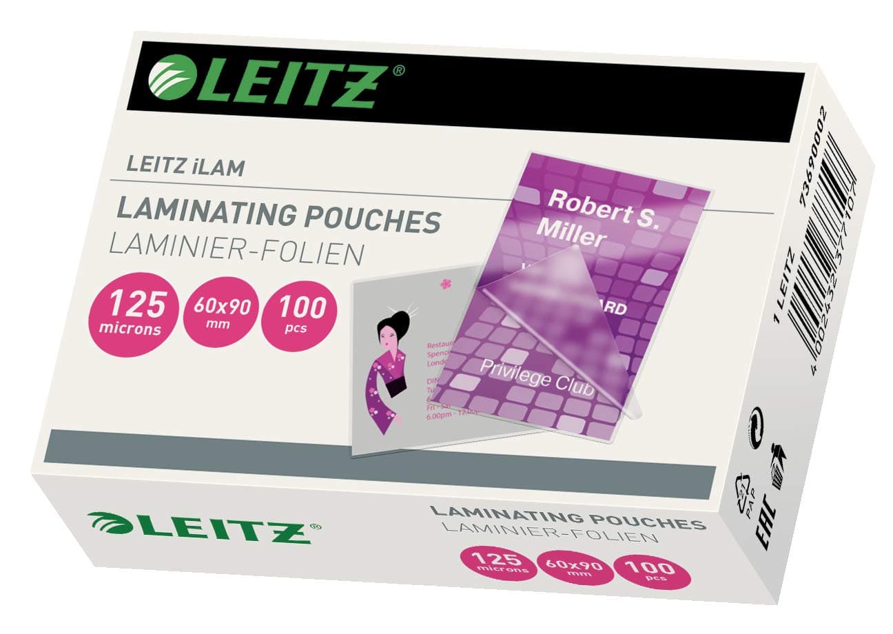 Leitz iLAM 60 x 90 mm 125 Micron Business Card Laminating Pouch (Pack of 100)