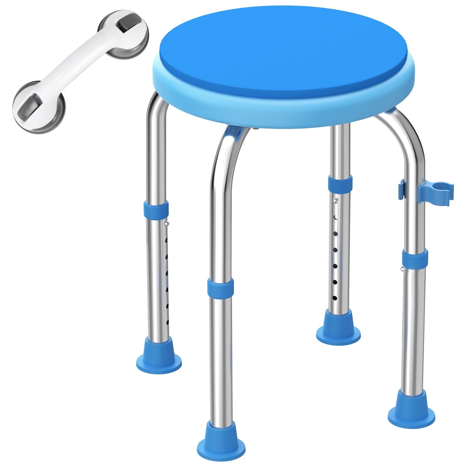 FSA/HSA Eligible Upgraded Heavy Duty Stainless Steel Small Round Shower Chair, 370LBS Adjustable Handicap Shower Stool, Tool-Free Anti Slip Shower Chair for Inside Shower w/Padded for Elderly