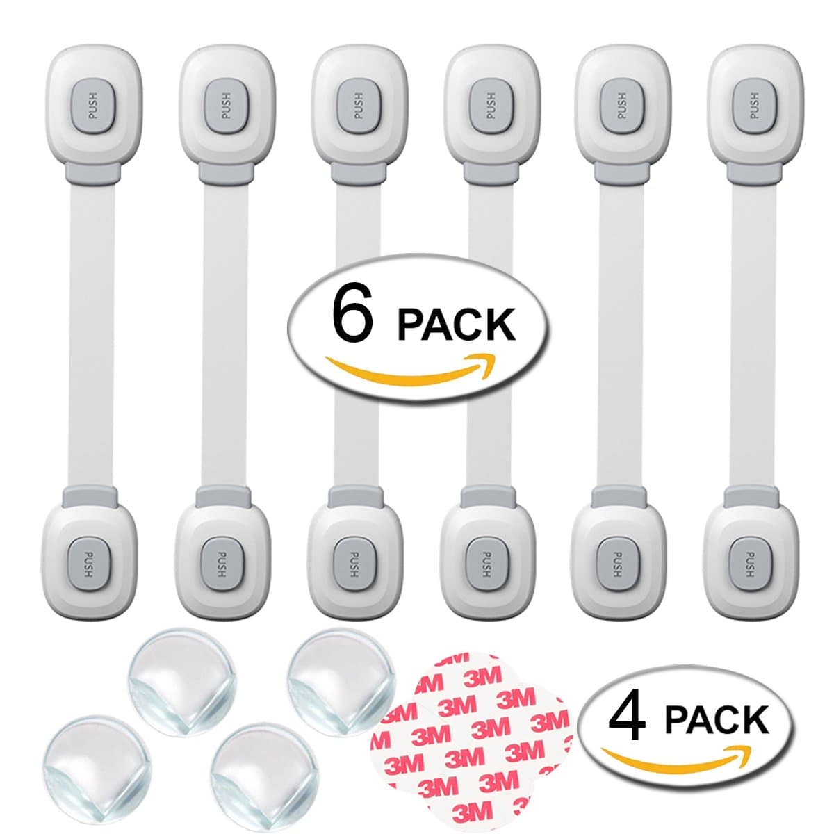Baby Safety Locks and Corner Protector Combo, Child Proof Cabinet Drawers Appliances Toilet Seat Refrigerator and Oven, with Double Button Operation,6 Locks + 4 Corner Protectors