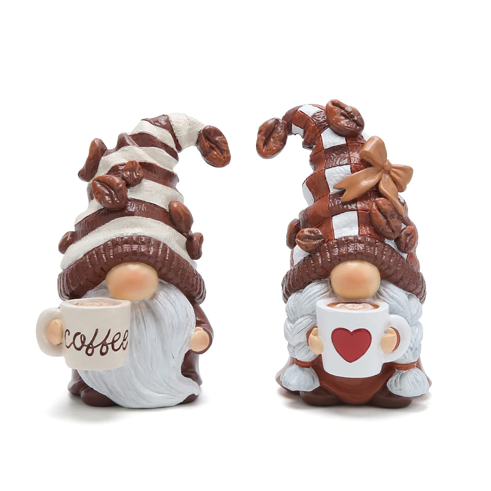 Hodao 2PCS Coffee Gnomes Figurines - Swedish Tomte Elf Dwarf Decor for Bar, Home, Gifts, Holiday Coffee Corner Decoration, Cute Christmas Farmhouse Tiered Tray Ornament for Kitchen Display