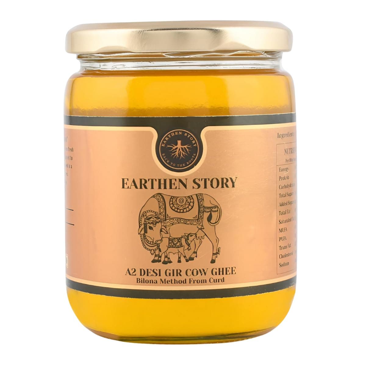Earthen Story A2 Ghee from Gir Cow 500ml | A2 cow ghee bilona method from curd | 100% Pure, Natural & Healthy | A2 gir cow ghee in Glass Jar | Lab Tested