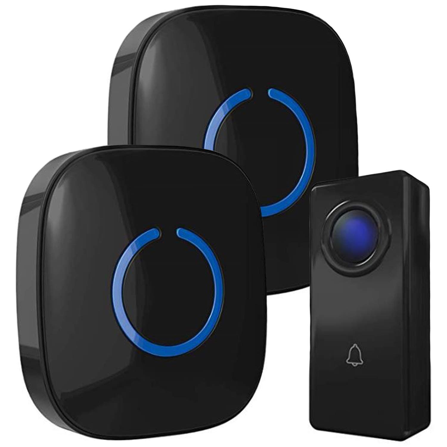 Wireless Doorbell by SadoTech – Waterproof Door Bells & Chimes Wireless Kit, 1000-ft Range,52 Door Bell Chimes, 4 Volume Levels with LED, Wireless Doorbells w/ 2 Receiver & 1 Button, Crosspoint, Black