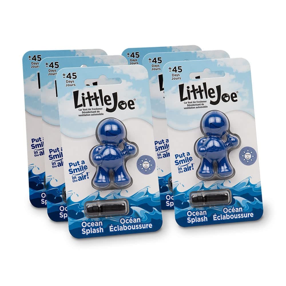 Little Joe 96403-6PK Ocean Splash Scent Car Air Freshener Vent Clip, Fights Odors for up to 45 Days, Long-Lasting Freshness, Cute Car Odor Eliminator, Pack of 6