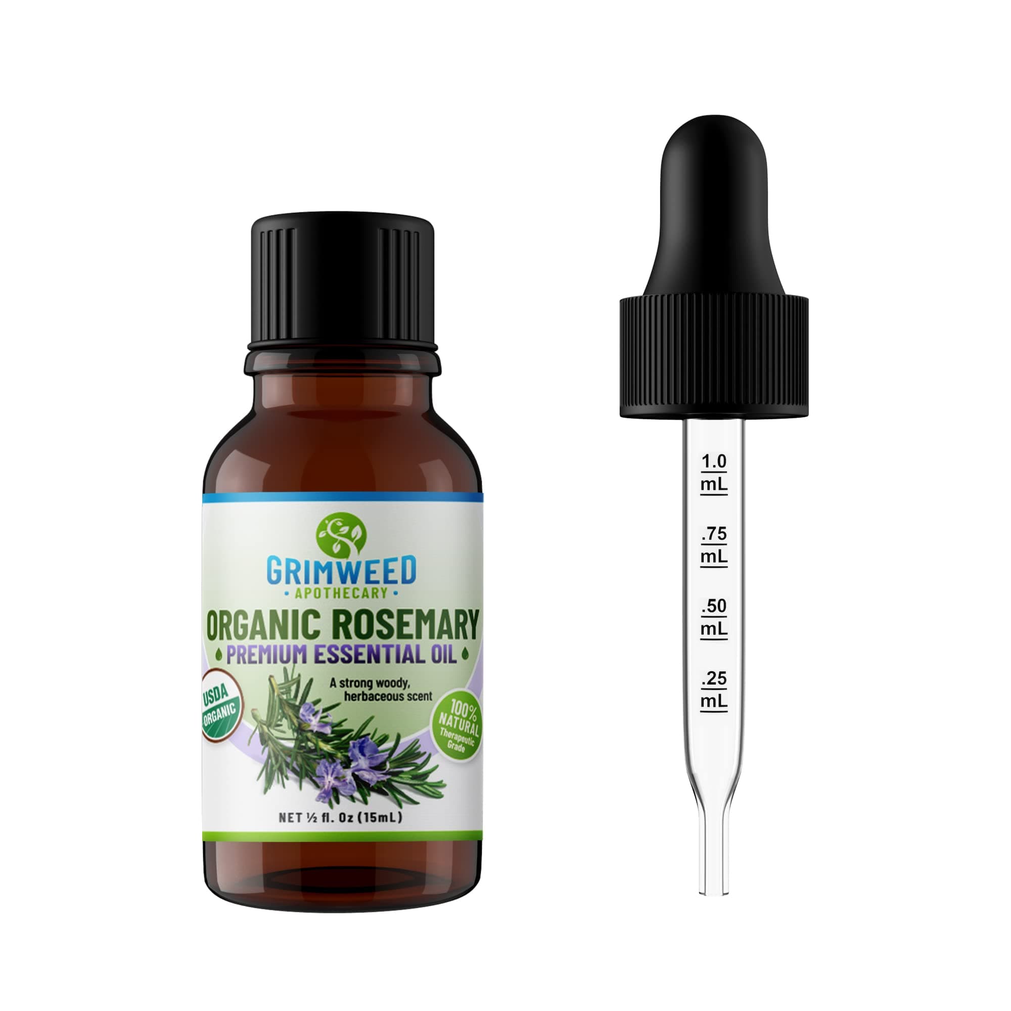 USDA Organic Rosemary Essential Oil – Therapeutic Grade- Diffuser Oil - 100% All Natural - with Glass DropperUSDA Organic